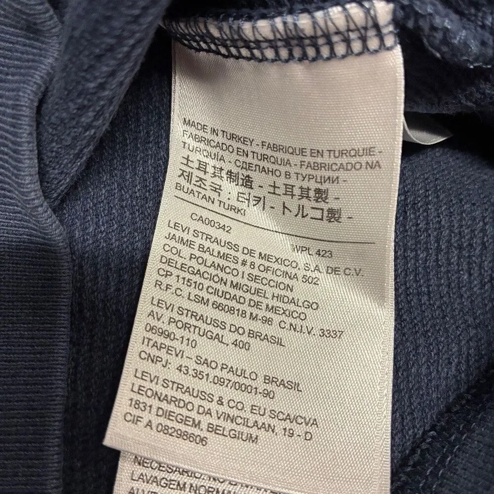 Levis Mens Small Navy Blue Batwing Logo Crew Neck Sweatshirt 100% Cotton Comfort
